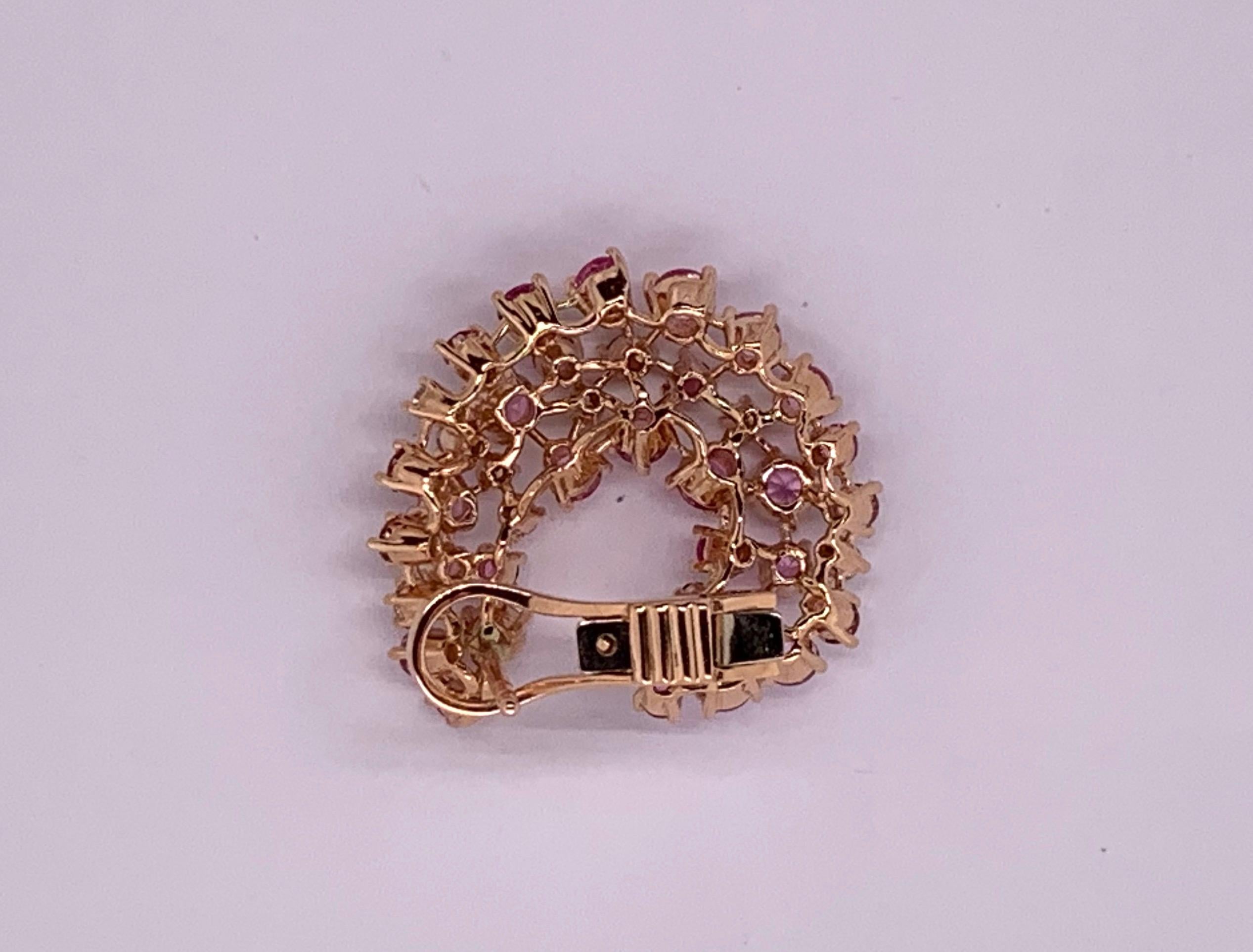 Women's 2.70 Carat Pink Sapphire Pink Tourmaline Diamond Drop Swirl Earrings 14K Gold