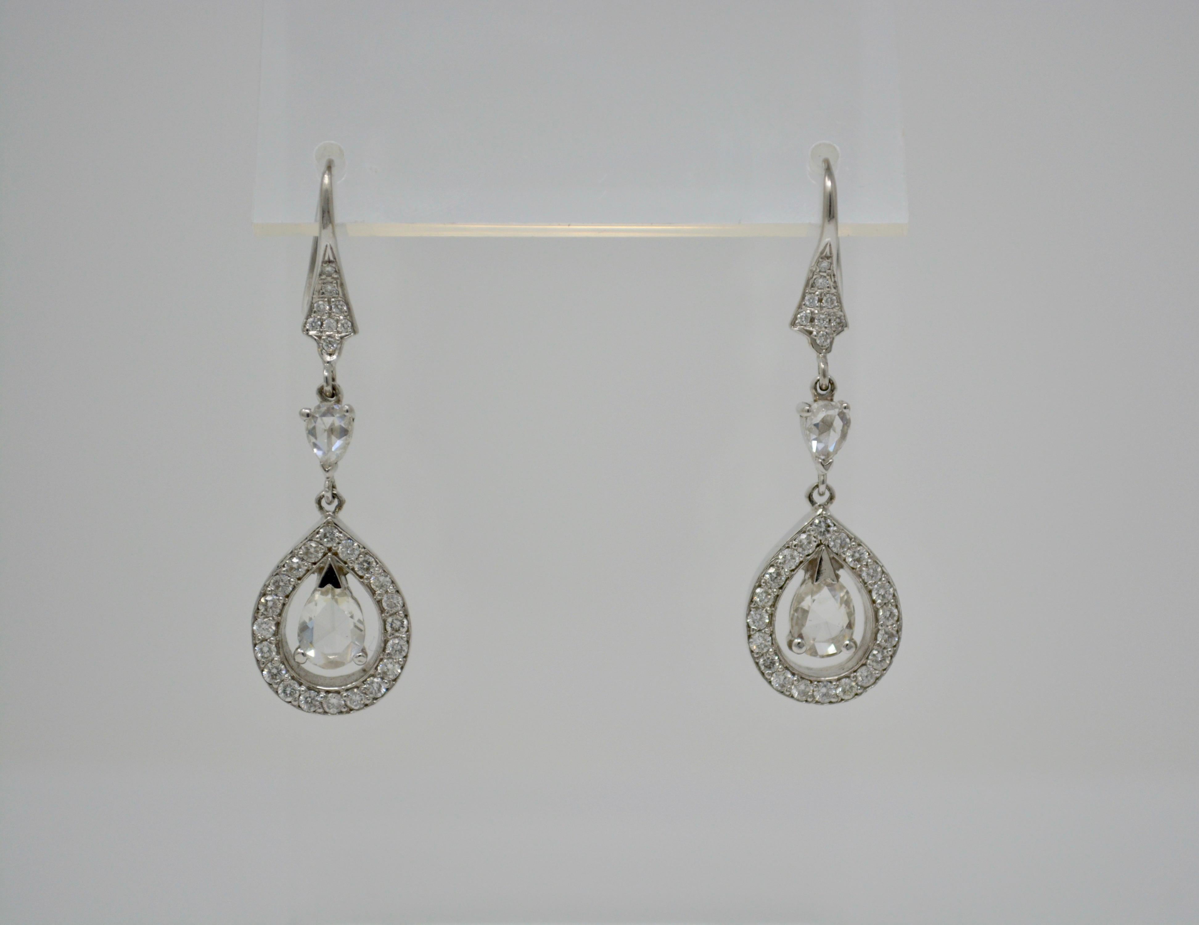 2.70 Carat Rose Cut Pear Shape Diamond Earrings in 18 Karat White Gold In New Condition For Sale In New York, NY