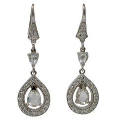 2.70 Carat Rose Cut Pear Shape Diamond Earrings in 18 Karat White Gold