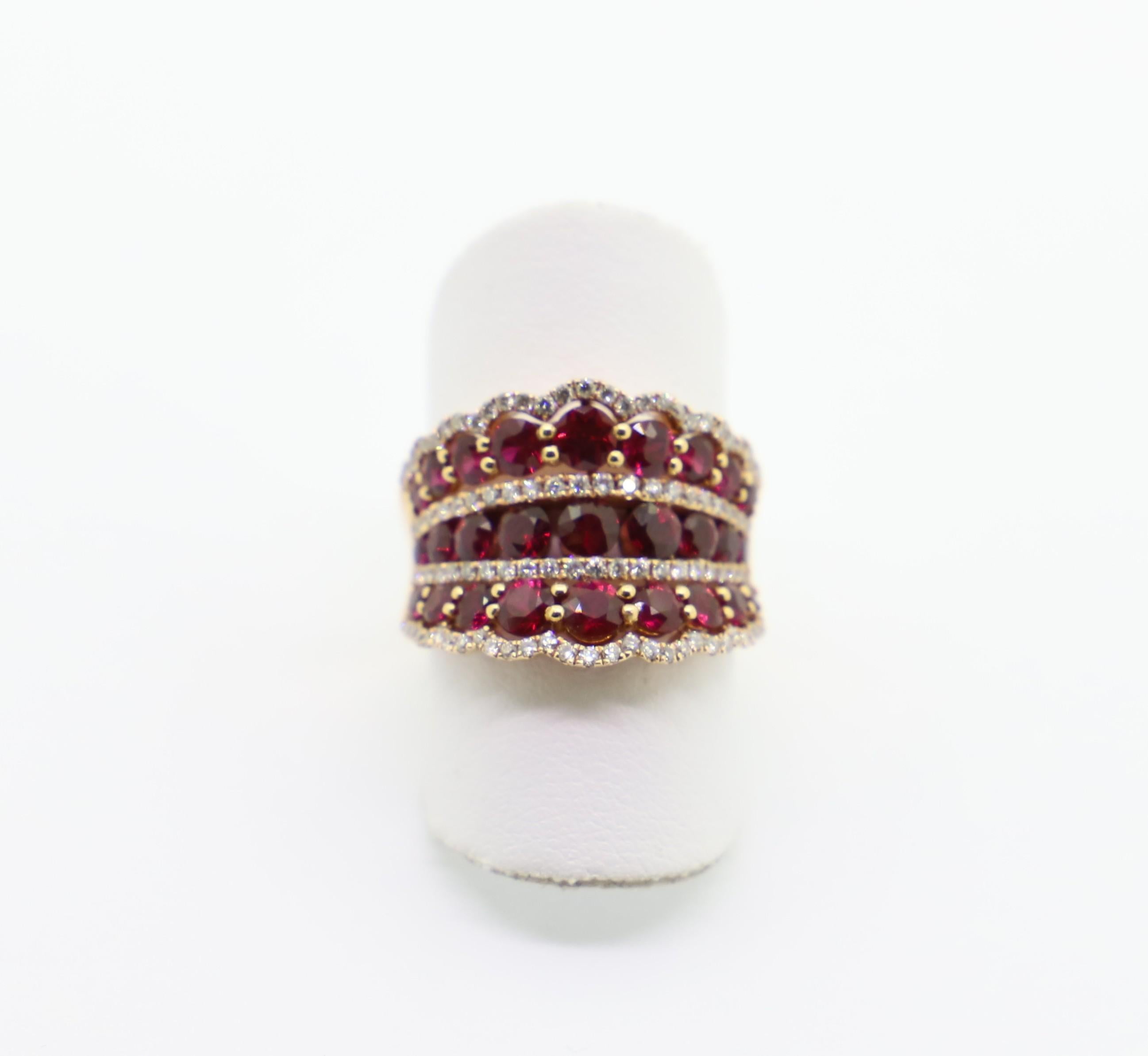 Contemporary 2.70 Carat Rubies, 0.49 Carat Diamond Cocktail Ring For Sale
