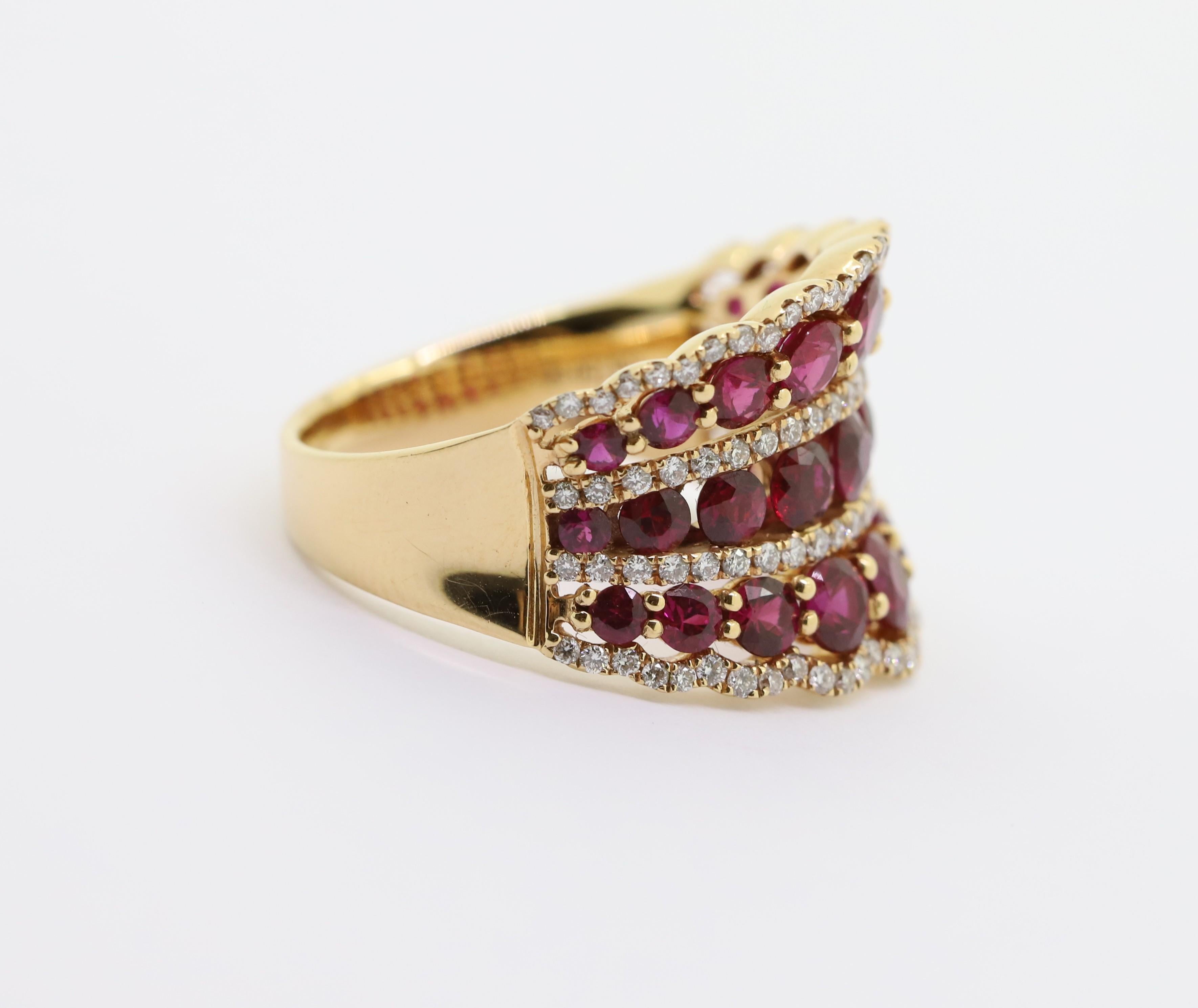 Women's 2.70 Carat Rubies, 0.49 Carat Diamond Cocktail Ring For Sale