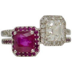 2.70 Carat Ruby and White Diamond Twin Cocktail Ring in 18 Karat Gold