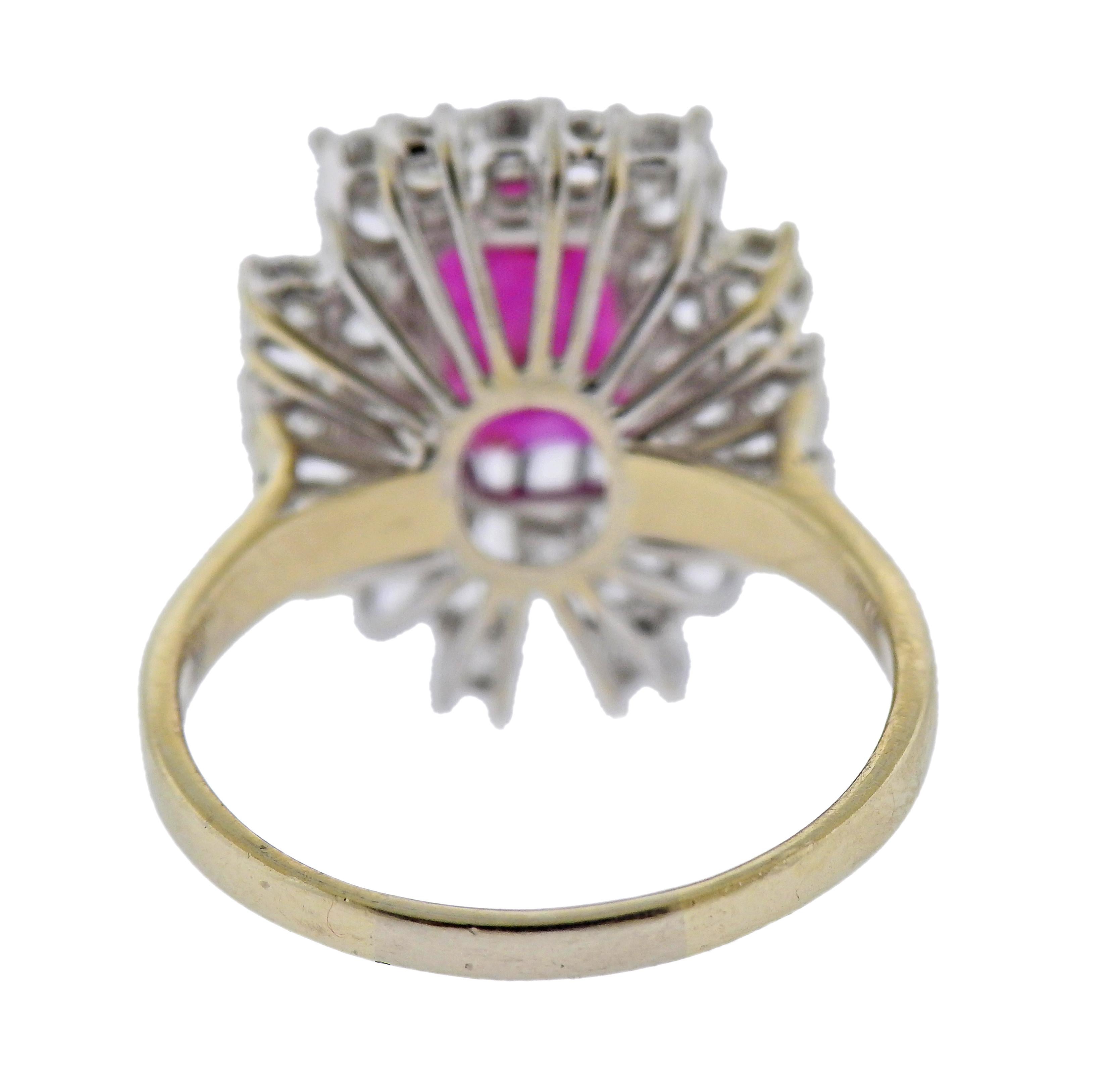 Round Cut 2.70 Carat Ruby Diamond Gold Cluster Ring For Sale