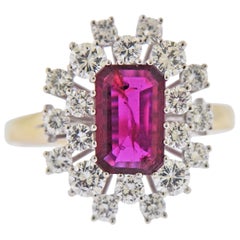 Vintage 2.70 Carat Ruby Diamond Gold Cluster Ring