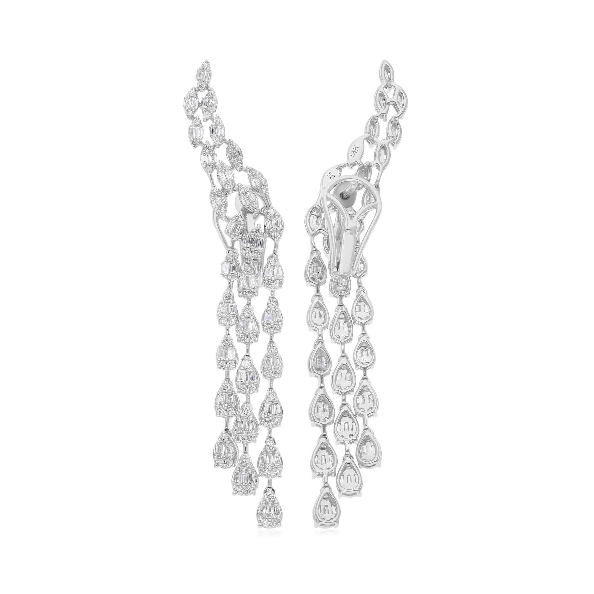 Modern 2.70 Carat SI Clarity HI Color Baguette Diamond Earrings 14 Karat White Gold For Sale