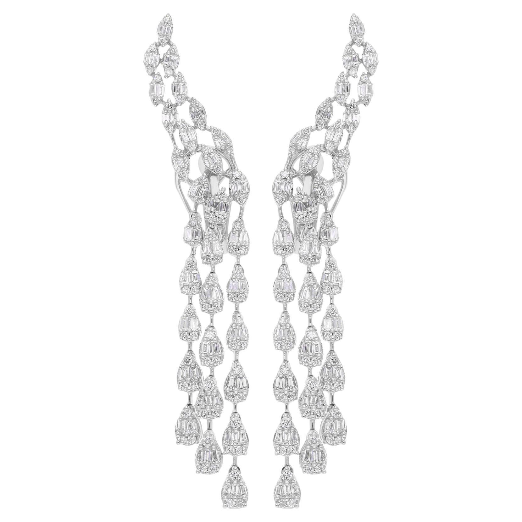 2.70 Carat SI Clarity HI Color Baguette Diamond Earrings 14 Karat White Gold