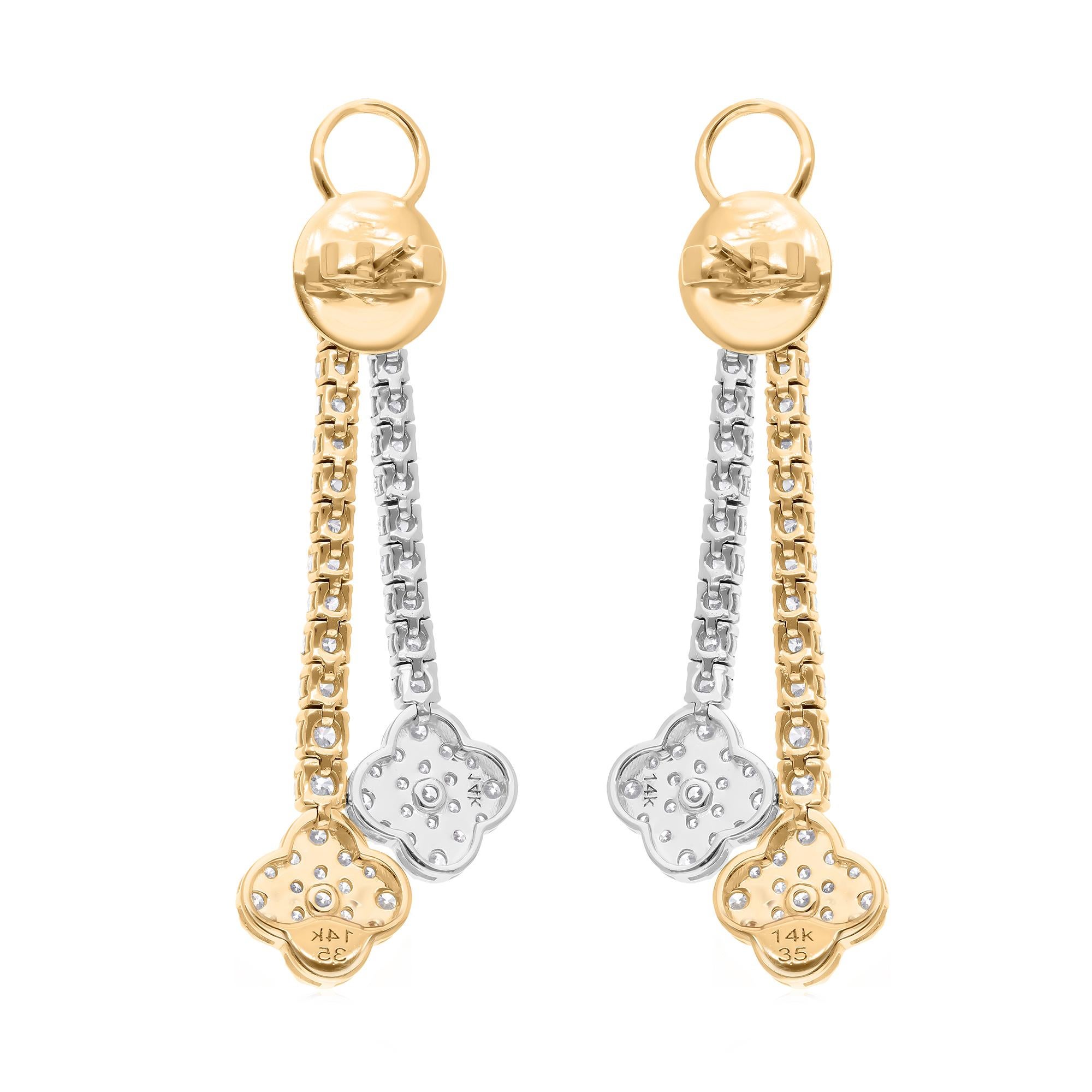 2,70 Karat SI Reinheit HI Farbe Diamant 10k Gelb Weißgold Klee Ohrringe (Rundschliff) im Angebot