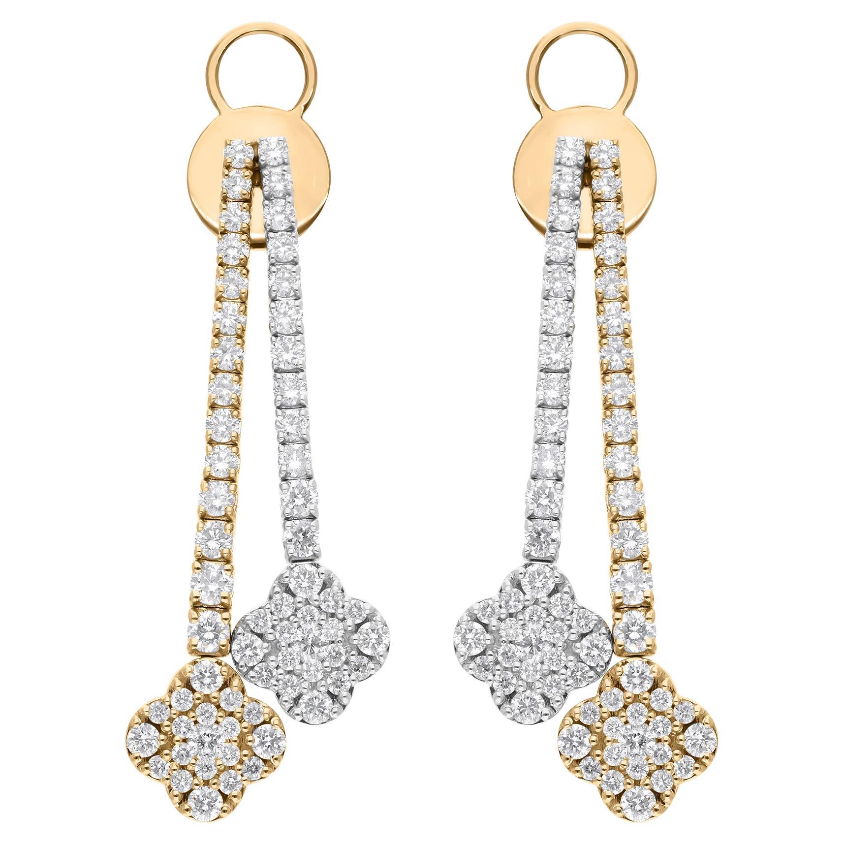 Orecchini a forma di trifoglio in oro giallo bianco 10k con 2,70 carati SI Clarity HI Color Diamond