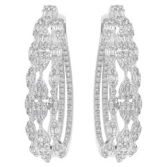 2.70 Carat SI Clarity HI Color Diamond Hoop Earrings 14 Karat White Gold Jewelry