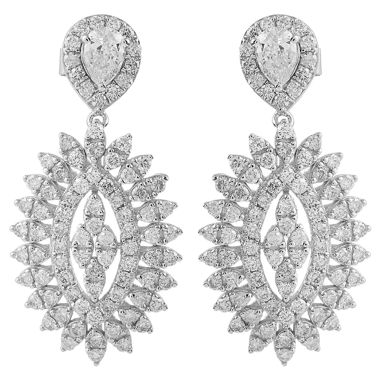 2.70 Carat SI Clarity HI Color Diamond Pave Dangle Earrings 18 Karat White Gold