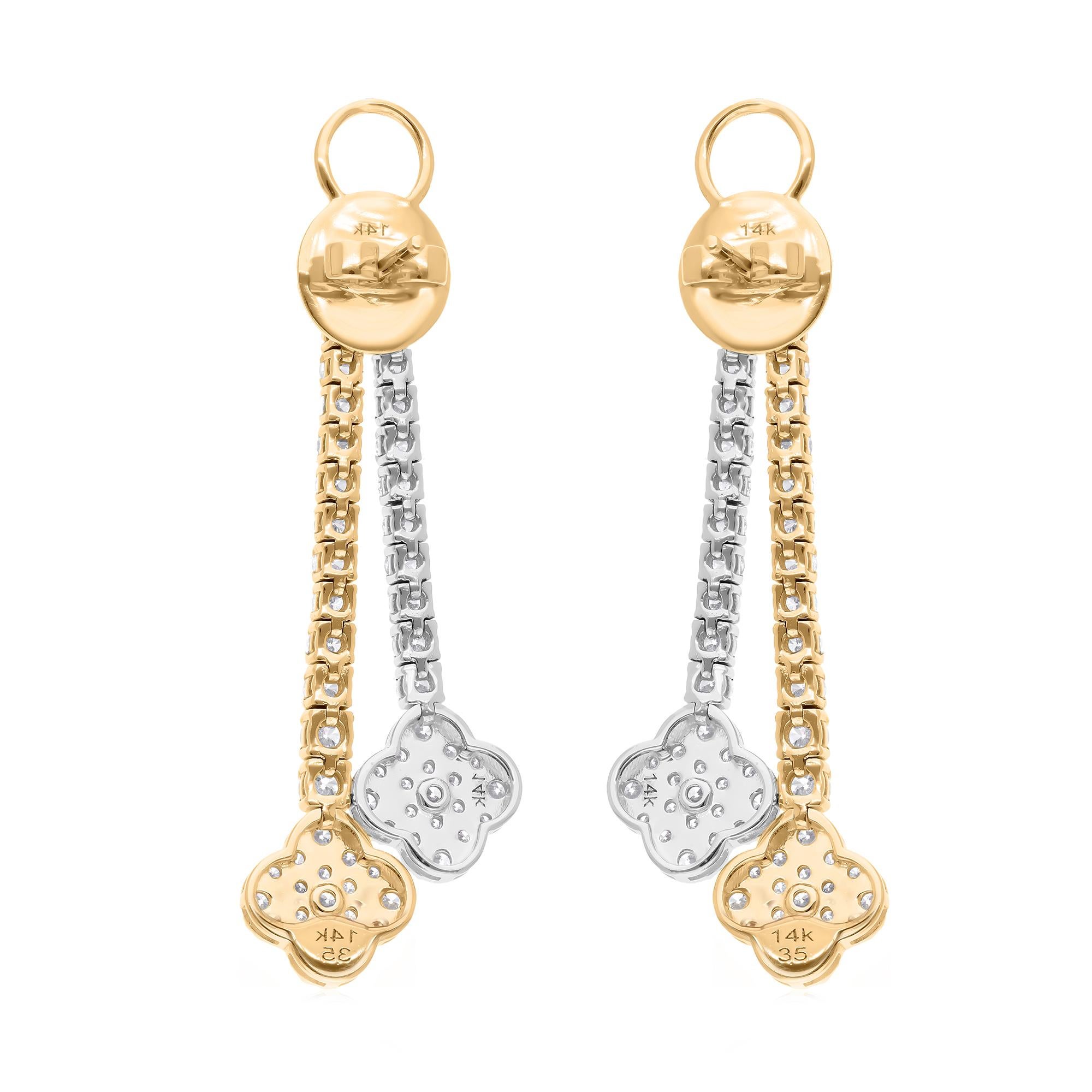 2,70 Karat SI Reinheit HI Farbe Diamant Gelb Weißgold Kleeblatt Design Ohrringe im Zustand „Neu“ im Angebot in Diera, Dubai