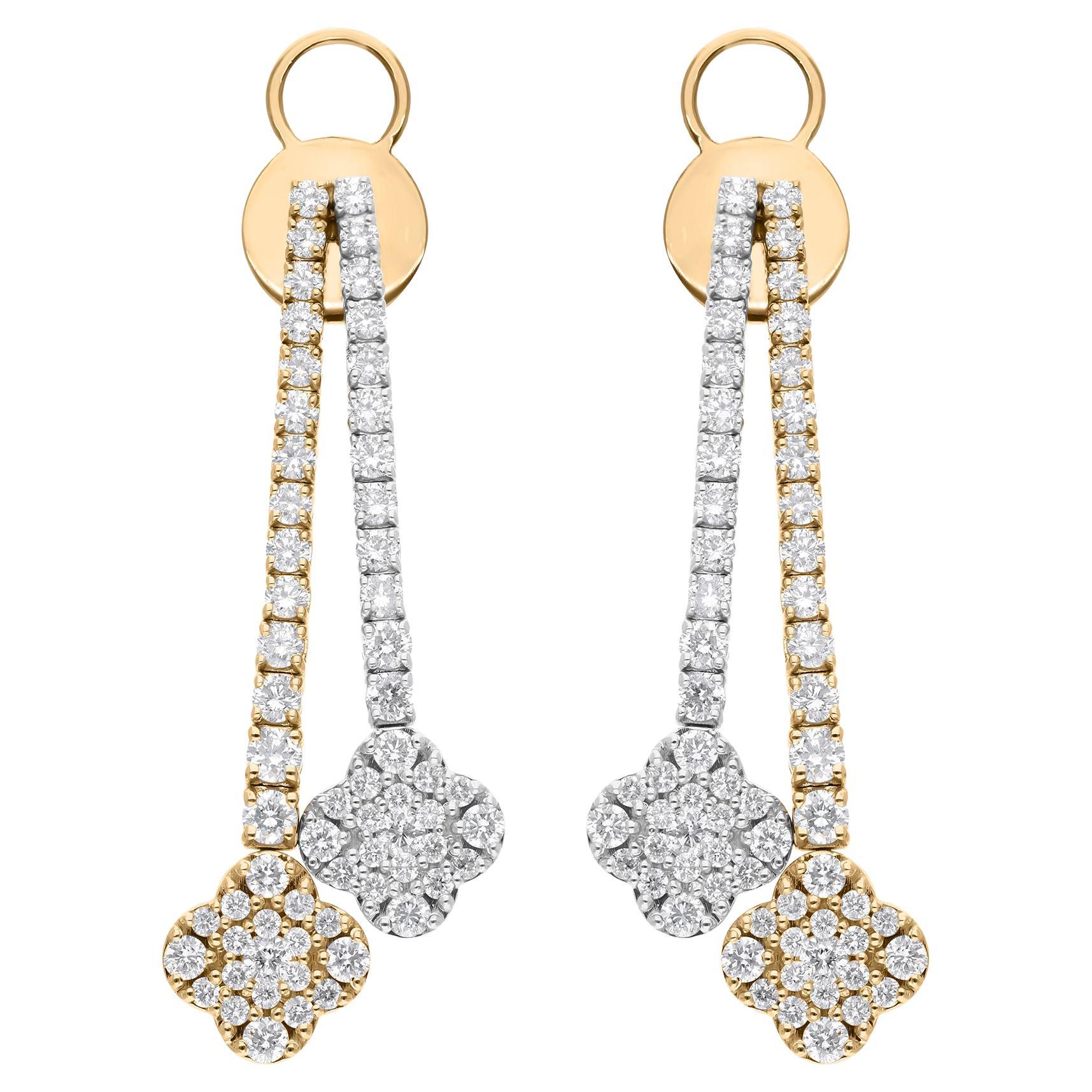 2.70 Carat SI Clarity HI Color Diamond Yellow White Gold Clover Design Earrings