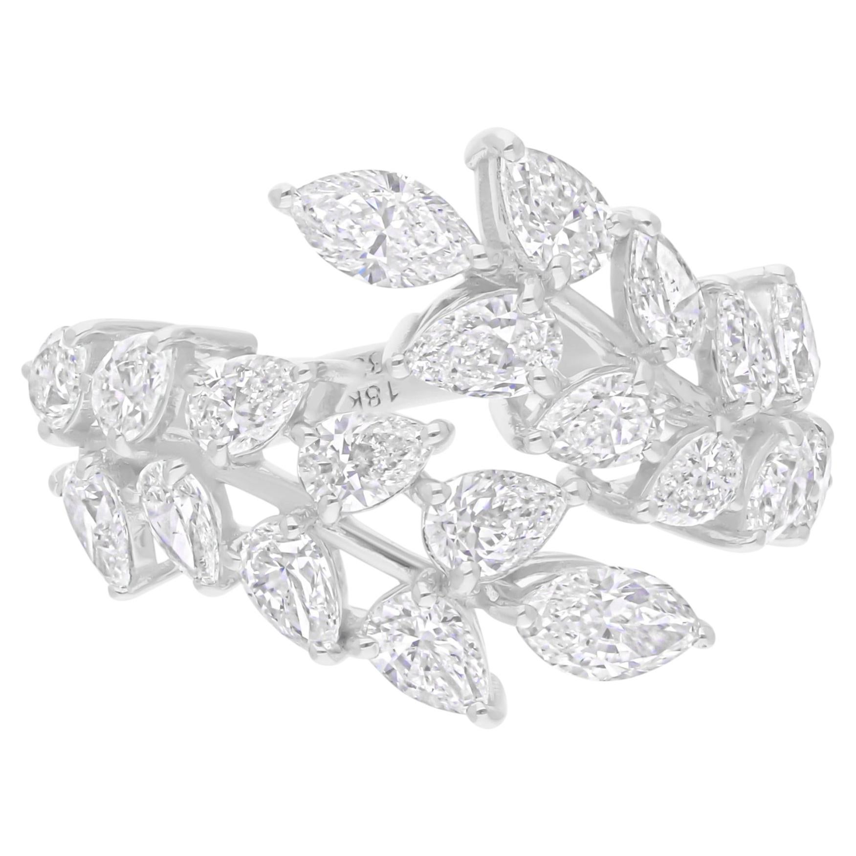 2.70 Carat SI Clarity HI Color Pear Marquise Diamond Ring 18 Karat White Gold