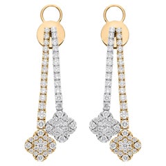 2.70 Carat SI/H Diamond 14 Karat Yellow White Gold Clover Design Earrings