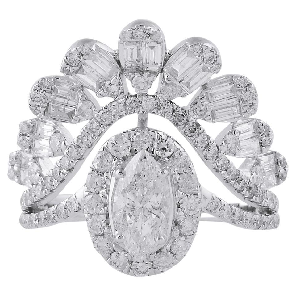 2.70 Carat SI/H Marquise Diamond Ring 14 Karat White Gold Handmade Fine Jewelry For Sale