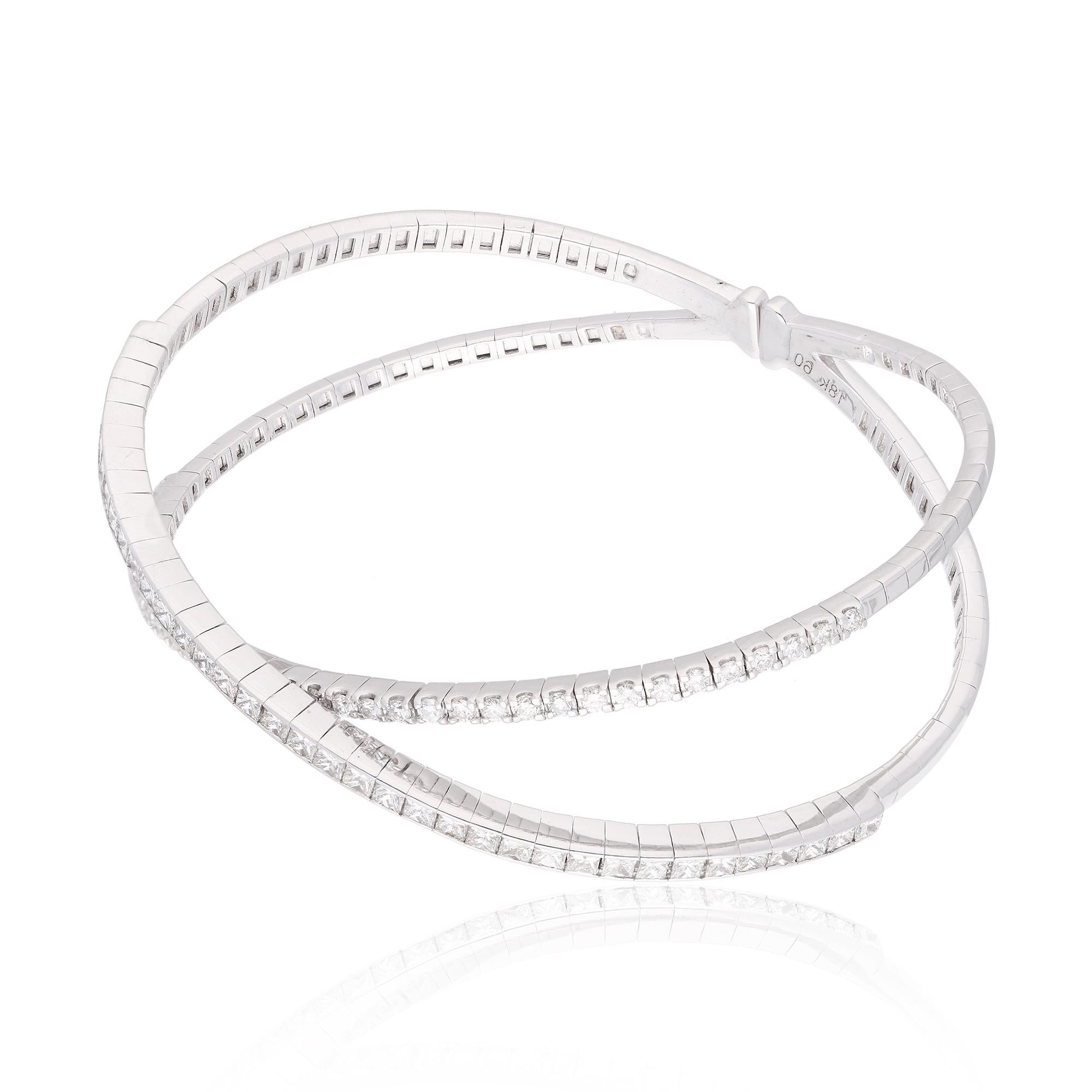 Pulsera brazalete cruzada de diamantes talla princesa SI/H de 2,70 quilates y oro blanco de 18 quilates Corte princesa en venta