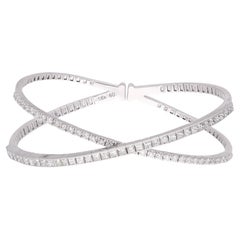 2.70 Carat SI/H Princesse Diamond Criss Cross Bangle Bracelet or blanc 18 Karat