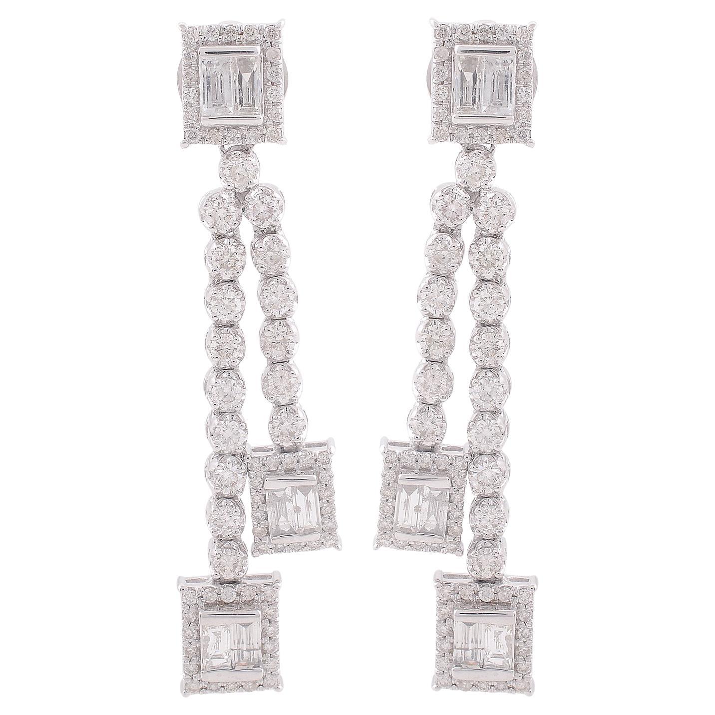 Orecchini pendenti con diamante Baguette da 2,70 carati SI/HI Gioielli in oro bianco 18 carati