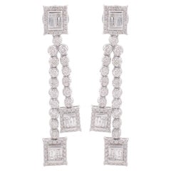 2.70 Carat SI/HI Baguette Diamond Dangle Earrings 18 Karat White Gold Jewelry