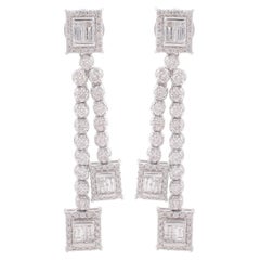 2.70 Carat SI/HI Baguette Diamond Dangle Earrings 18 Karat White Gold Jewelry