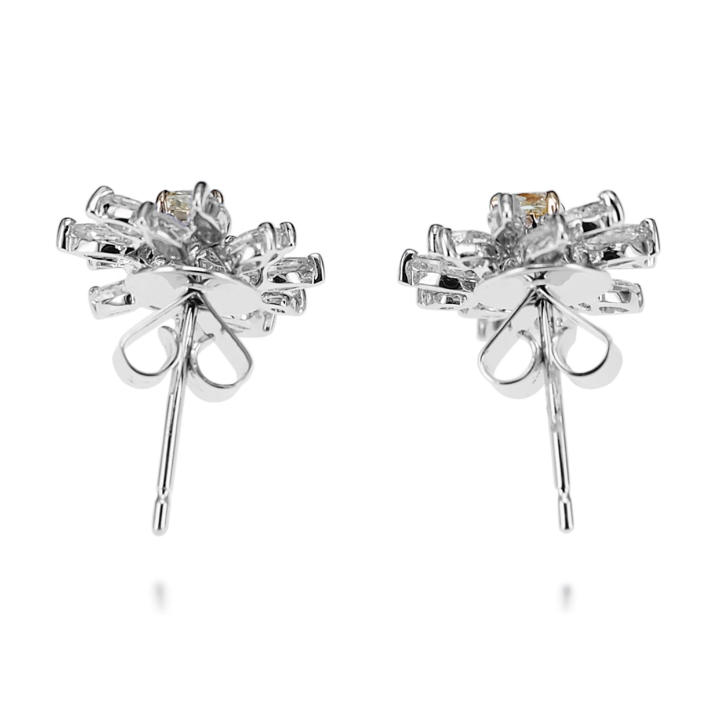 Marquise Cut 2.70 Carat Soothing Yellow and White Diamond Designer Wings Earring