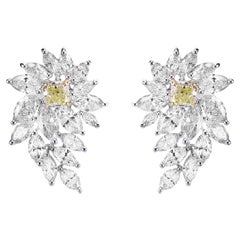 2.70 Carat Soothing Yellow and White Diamond Designer Wings Earring