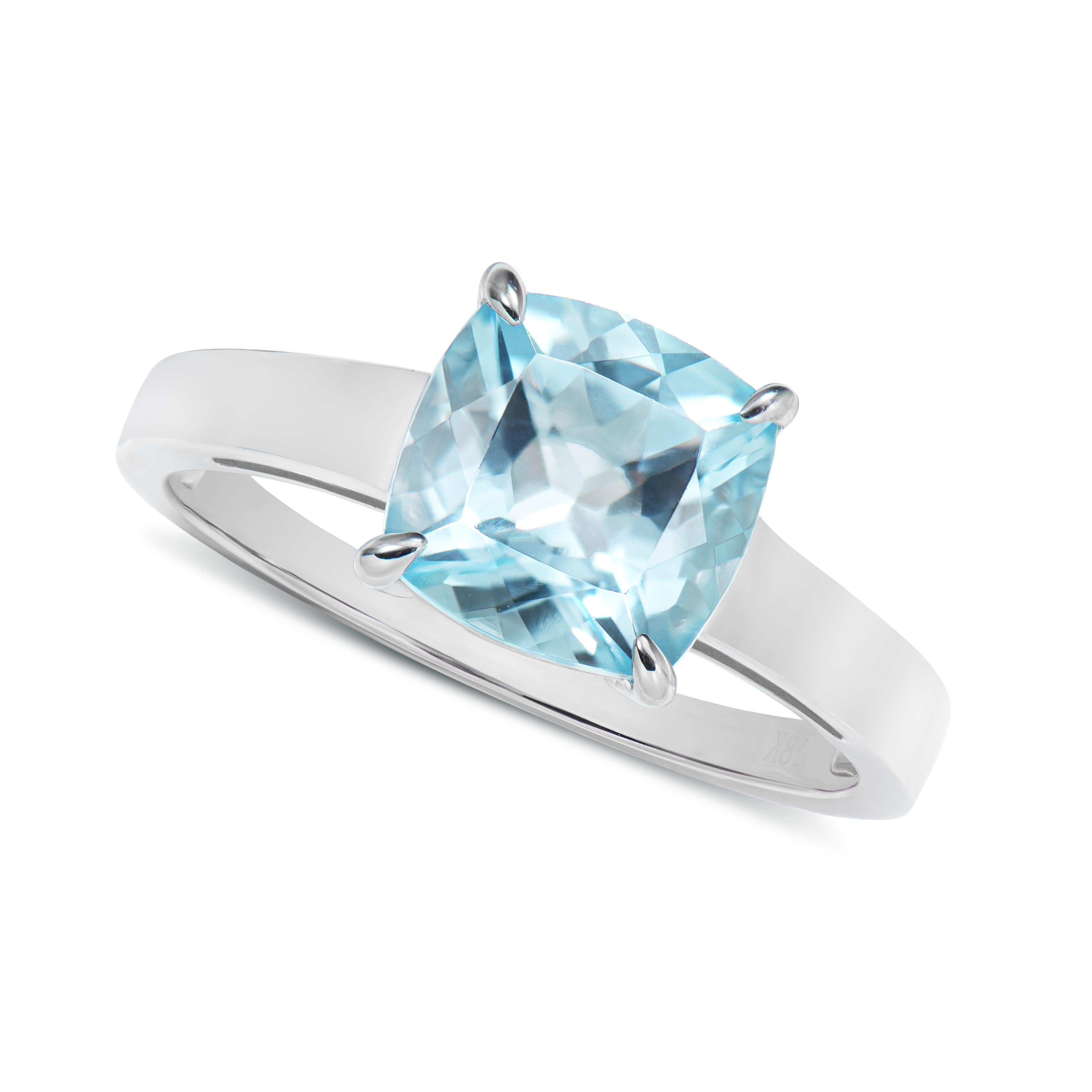 Contemporary 2.70 Carat Swiss Blue Topaz Fancy Ring in 18Karat White Gold. For Sale