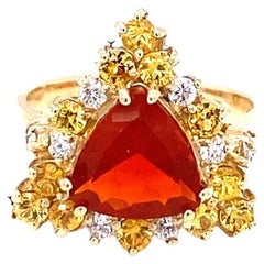2.70 Carat Fire Opal Diamond 14 Karat Yellow Gold Cocktail Ring