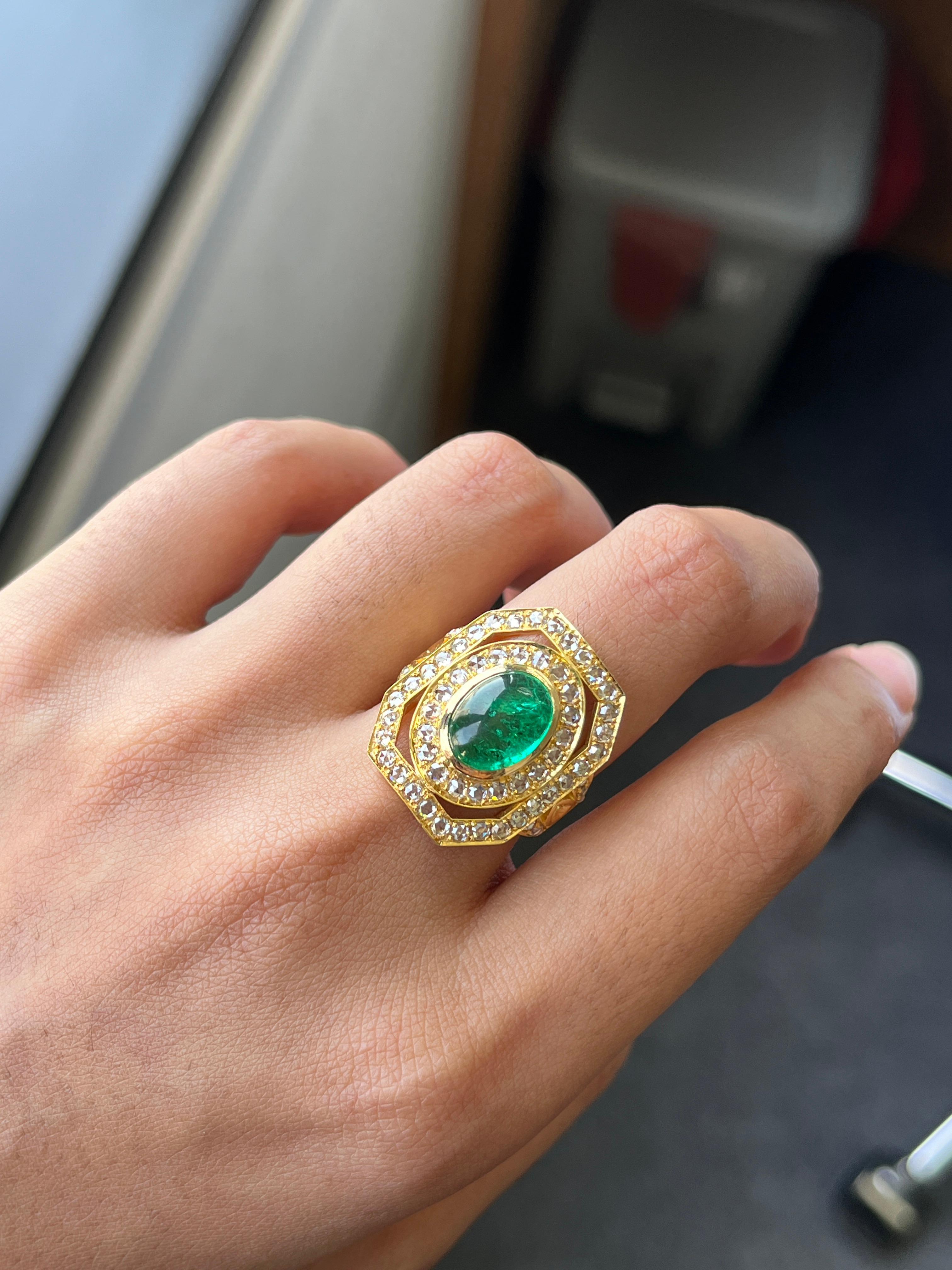 De las mujeres Anillo estilo Art Decó con esmeralda zambiana de 2,70 quilates en venta