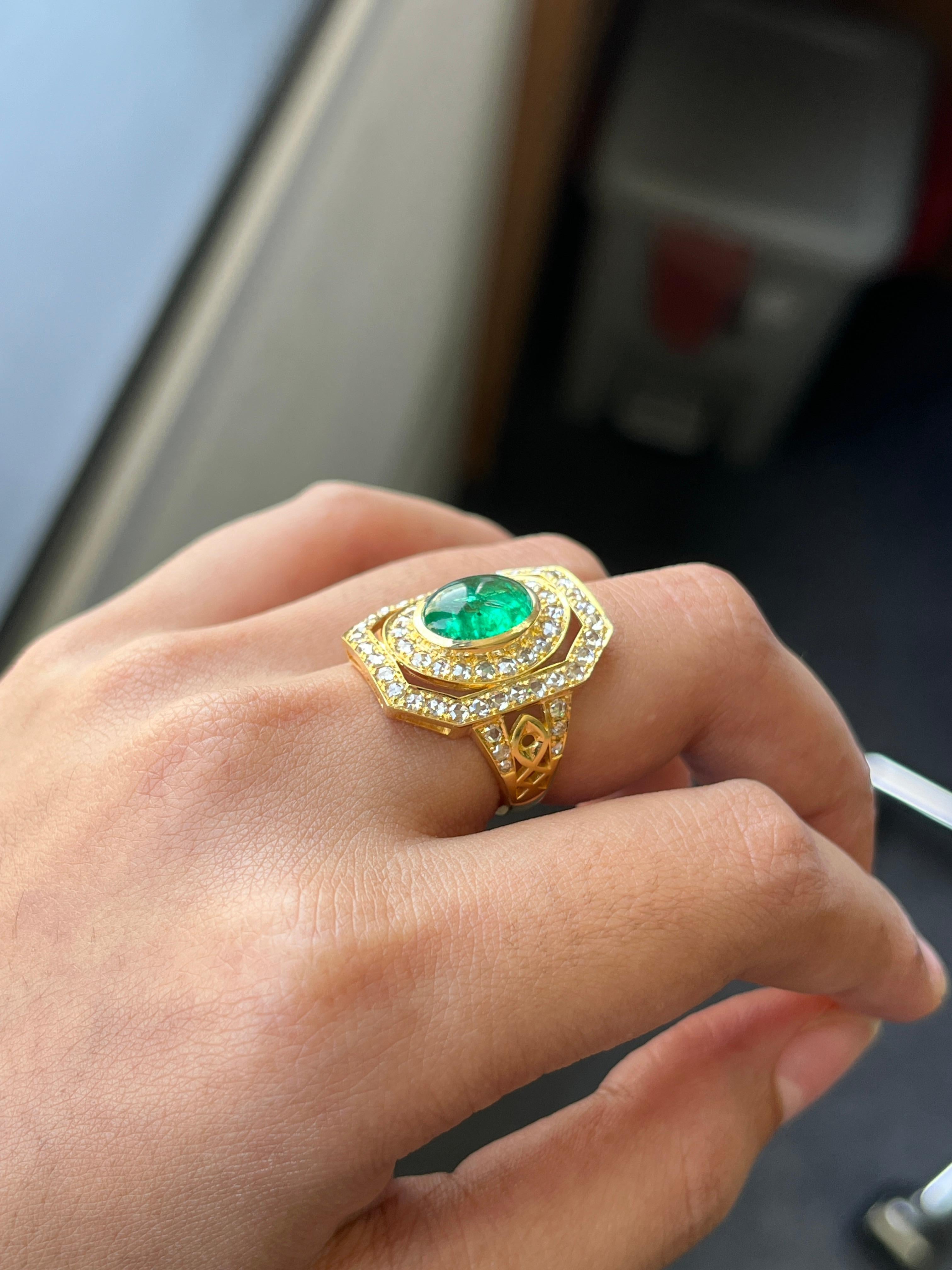 Anillo estilo Art Decó con esmeralda zambiana de 2,70 quilates en venta 2