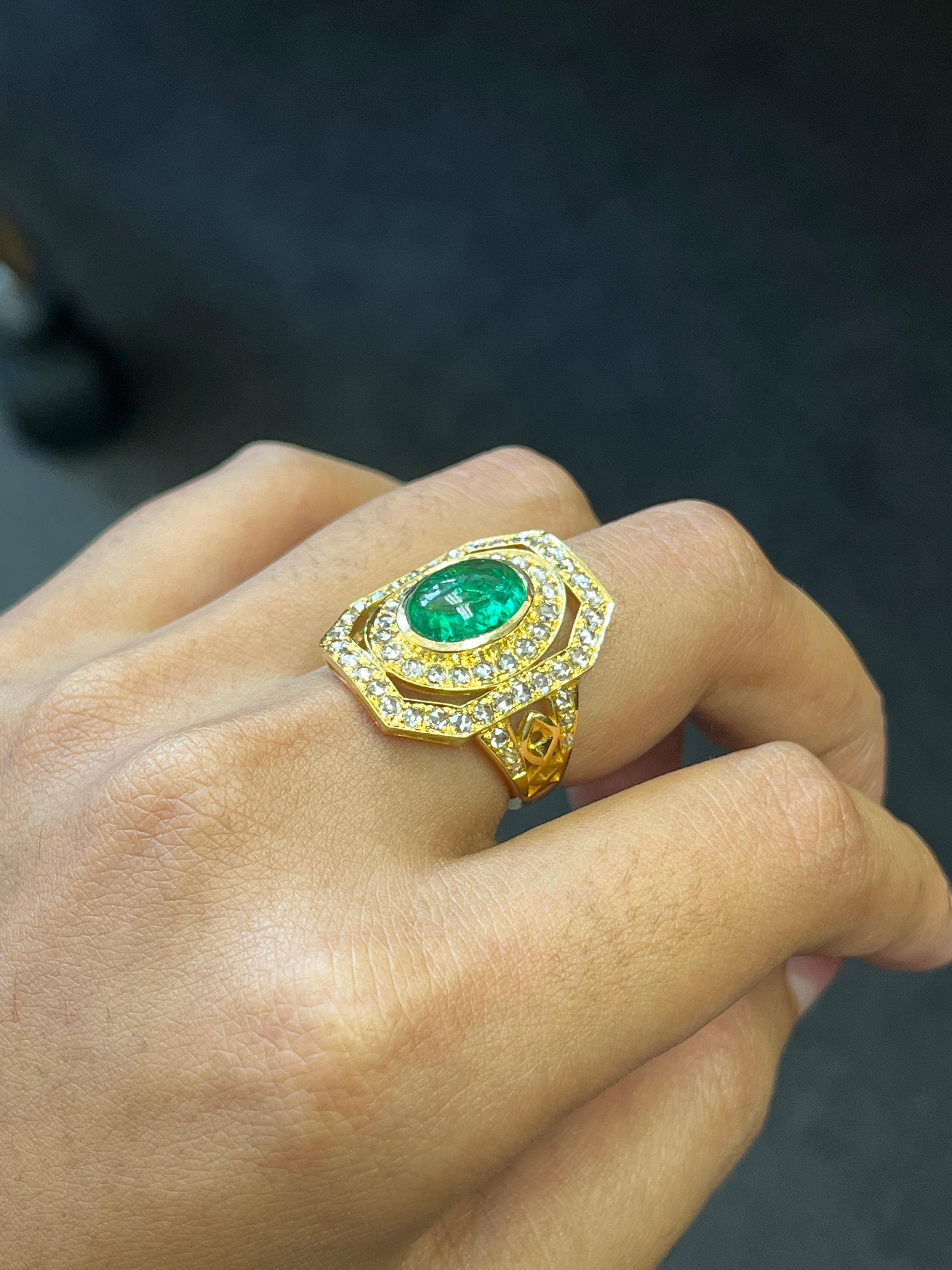 Anello con smeraldo dello Zambia da 2,70 carati in stile Art Deco in vendita 2