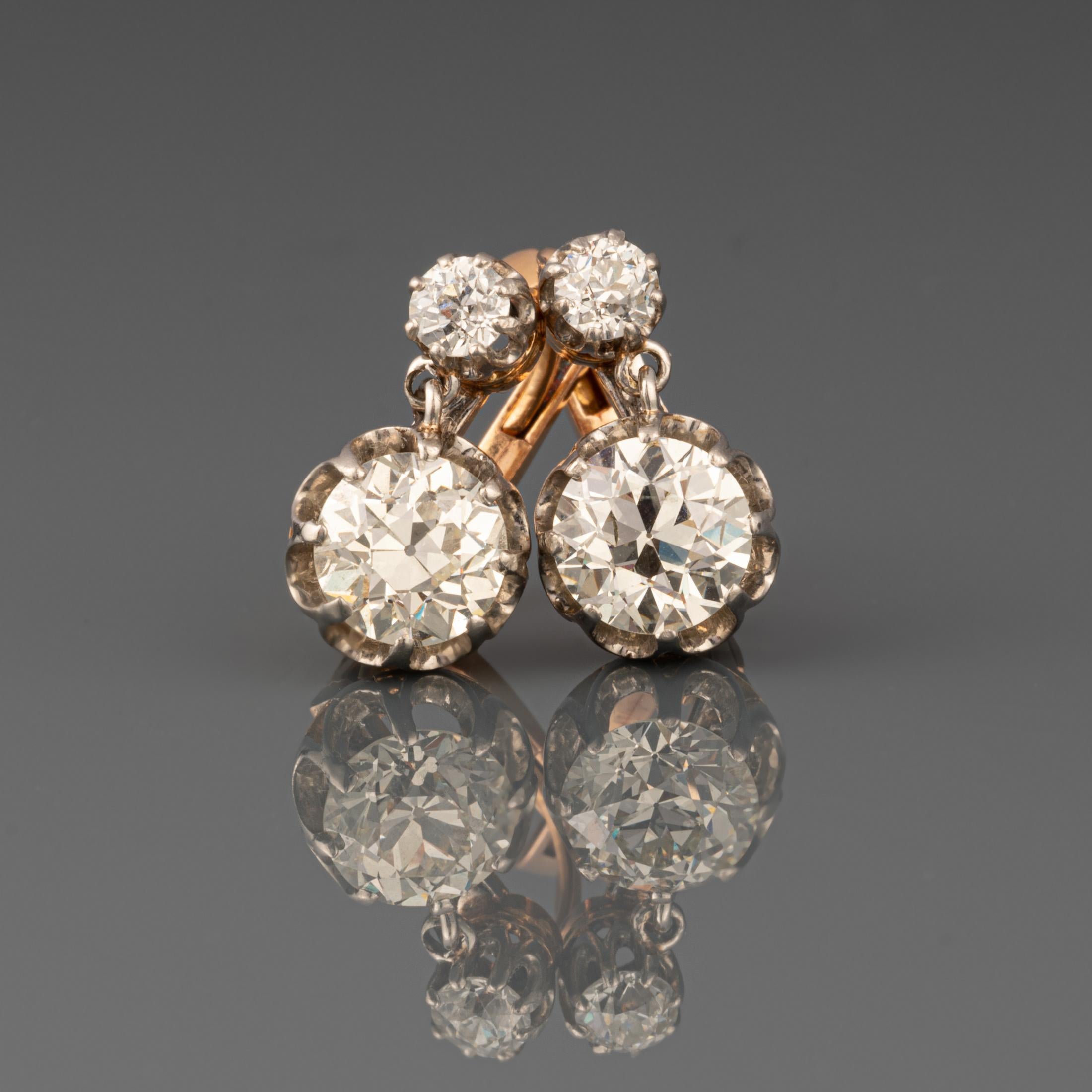 Old European Cut 2.70 Carats Diamonds Belle Epoque Earrings For Sale