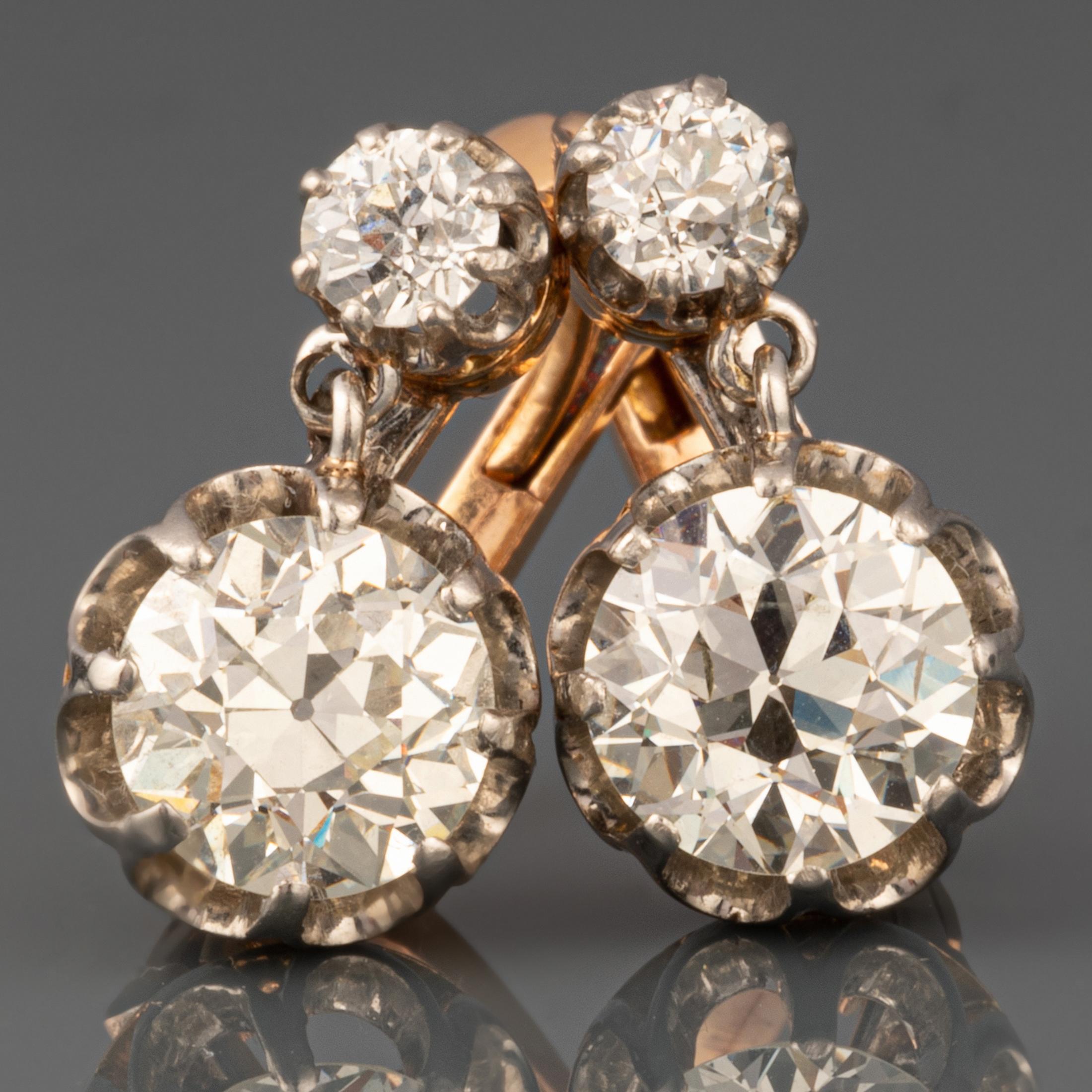 2.70 Carats Diamonds Belle Epoque Earrings In Good Condition For Sale In Saint-Ouen, FR