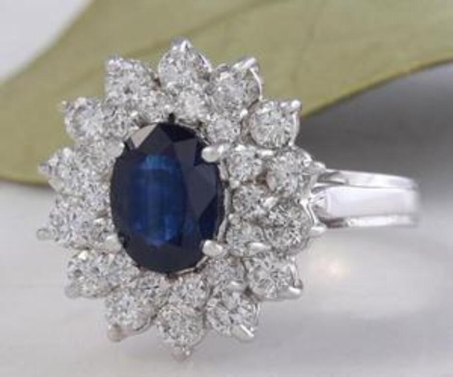 2.70 Carats Natural Blue Sapphire and Diamond 14K Solid White Gold Ring

Total Natural Blue Sapphire Weights: Approx. 1.50 Carats

Sapphire Measures: Approx. 8 x 6mm

Natural Round Diamonds Weight: Approx. 1.20 Carats (color G-H / Clarity
