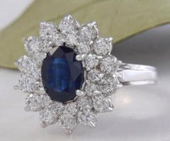2.70 Carat Natural Blue Sapphire and Diamond 14 Karat Solid White Gold Ring