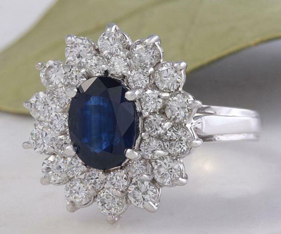2.70 Carats Natural Blue Sapphire and Diamond 18K Solid White Gold Ring

Suggested Replacement Value: 7,500.00

Total Natural Blue Sapphire Weights: Approx. 1.50 Carats 

Sapphire Measures: Approx. 8 x 6 mm

Natural Round Diamonds Weight: Approx.