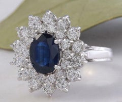 2.70 Carats Natural Blue Sapphire and Diamond 18K Solid White Gold Ring