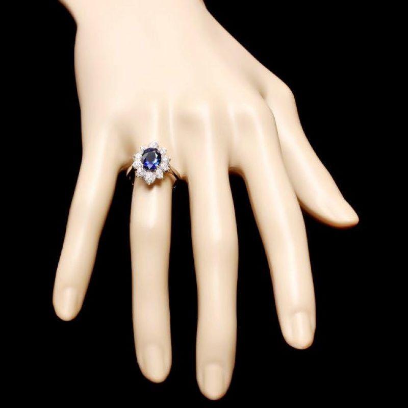 Mixed Cut 2.70 Carats Natural Sapphire and Diamond 18K Solid White Gold Ring For Sale