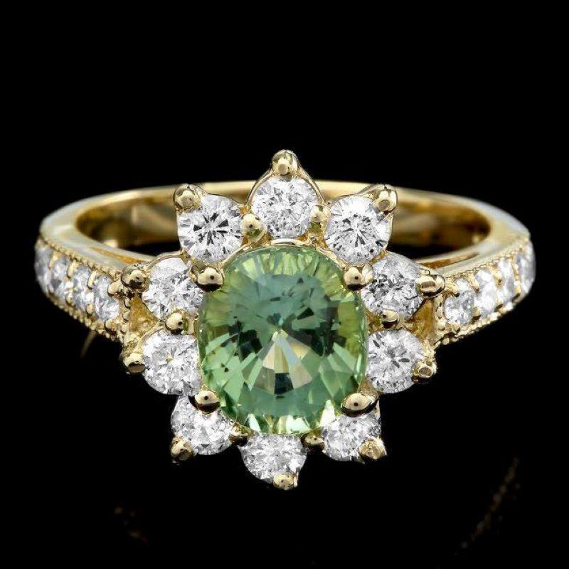 Mixed Cut 2.70 Carats Natural Tourmaline and Diamond 14k Solid Yellow Gold Ring For Sale