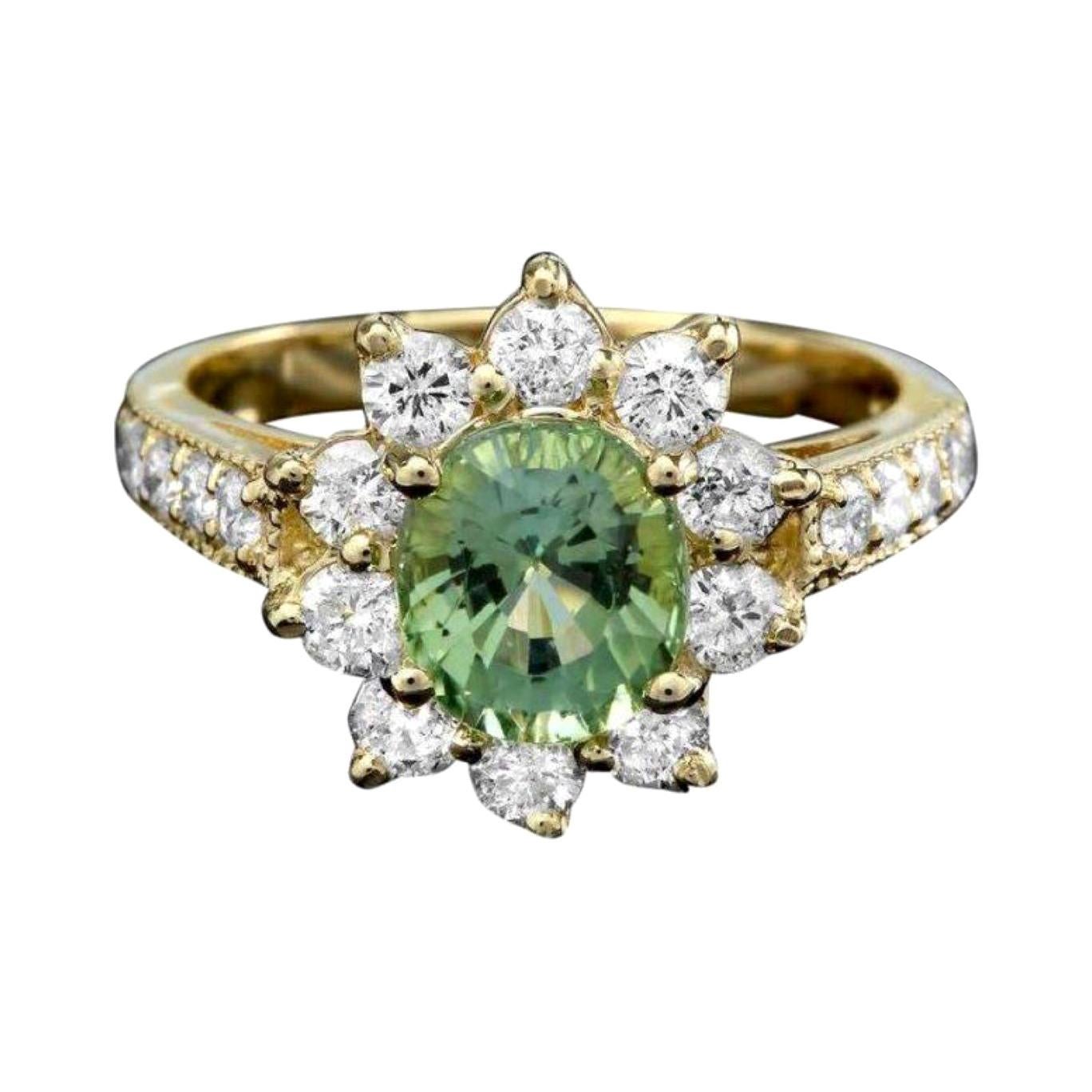 2.70 Carats Natural Tourmaline and Diamond 14k Solid Yellow Gold Ring