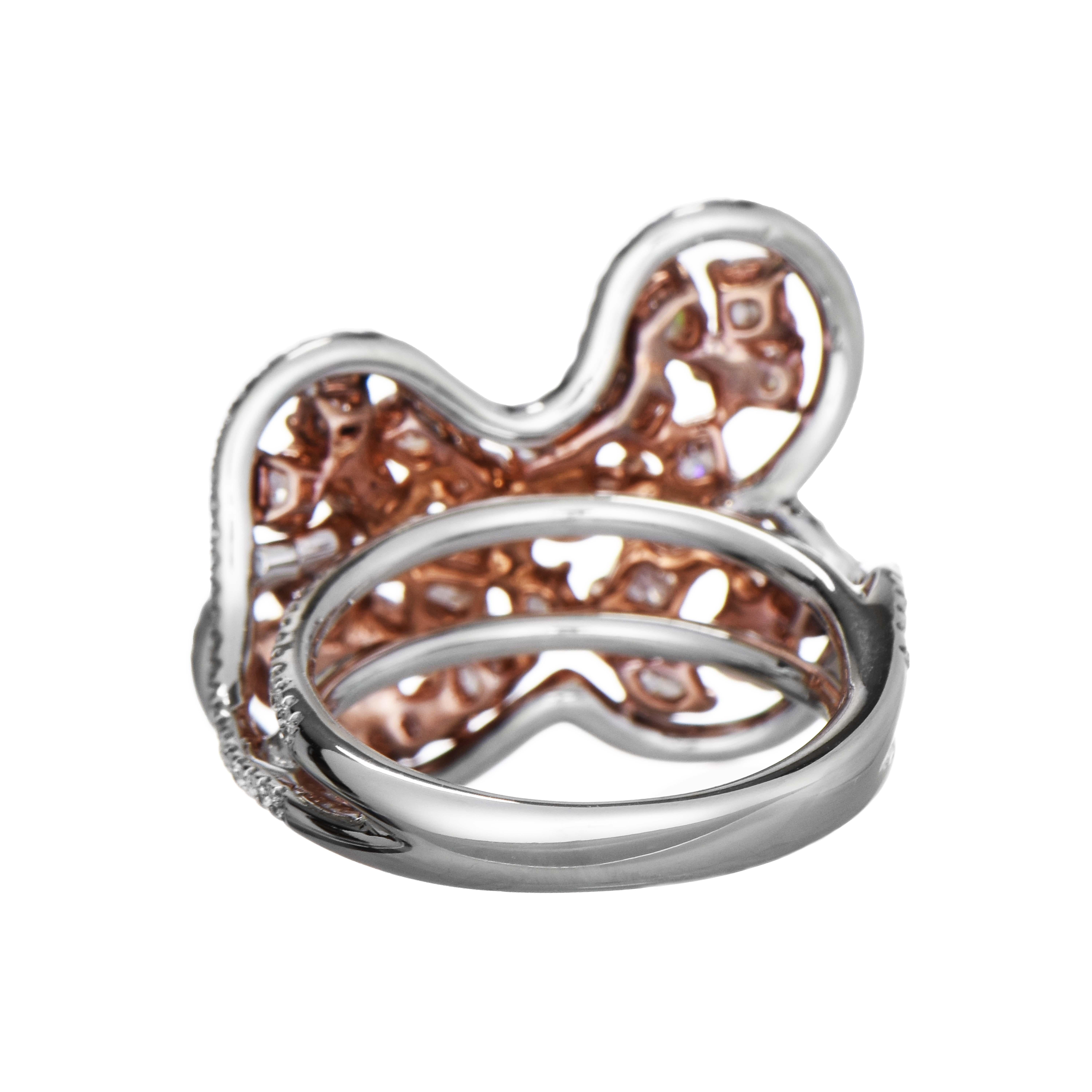 Modern 2.70 Carats Pink and White Diamond White and Rose Gold Cocktail Ring For Sale