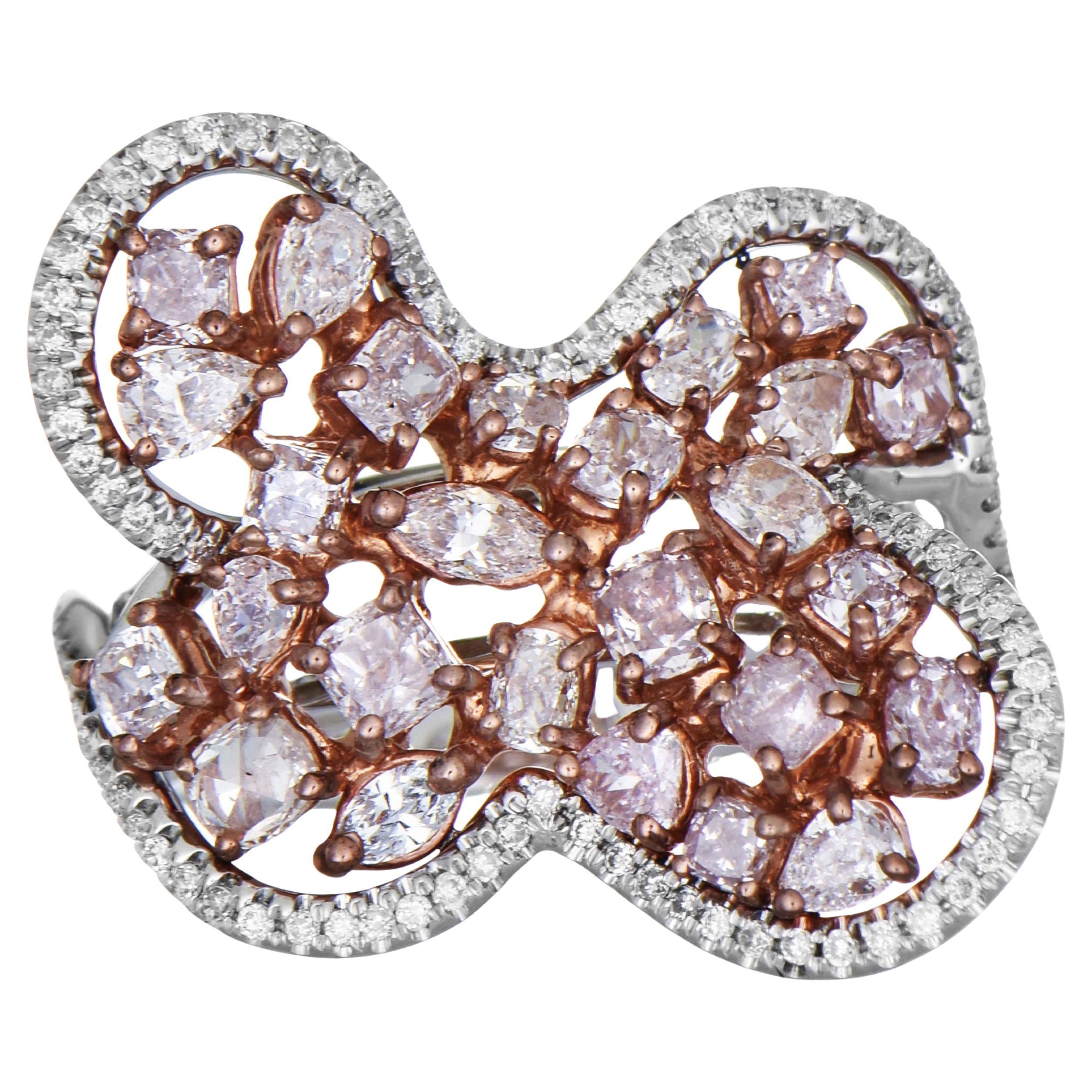 2.70 Carats Pink and White Diamond White and Rose Gold Cocktail Ring