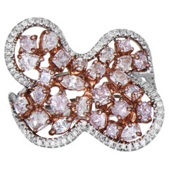 2.70 Carats Pink and White Diamond White and Rose Gold Cocktail Ring