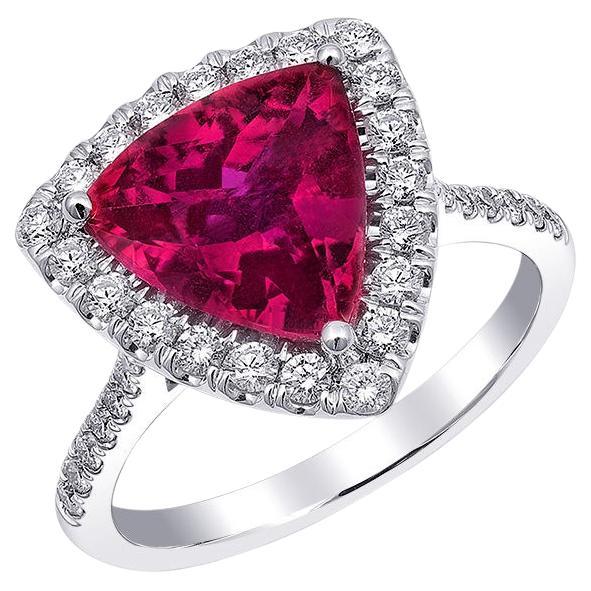 Natural Purplish Red Rubellite Stone 2.70 cts in 14K White Gold Ring w Diamonds For Sale