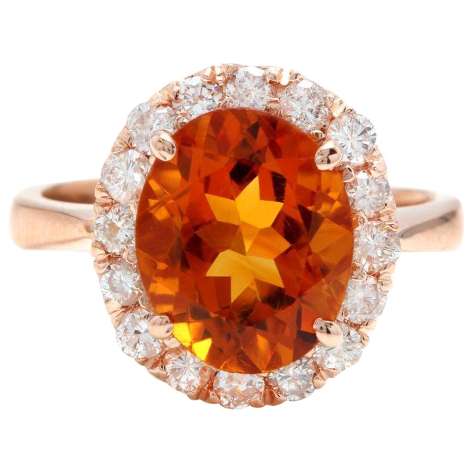 2.70 Ct Exquisite Natural Madeira Citrine and Diamond 14K Solid Rose Gold Ring For Sale