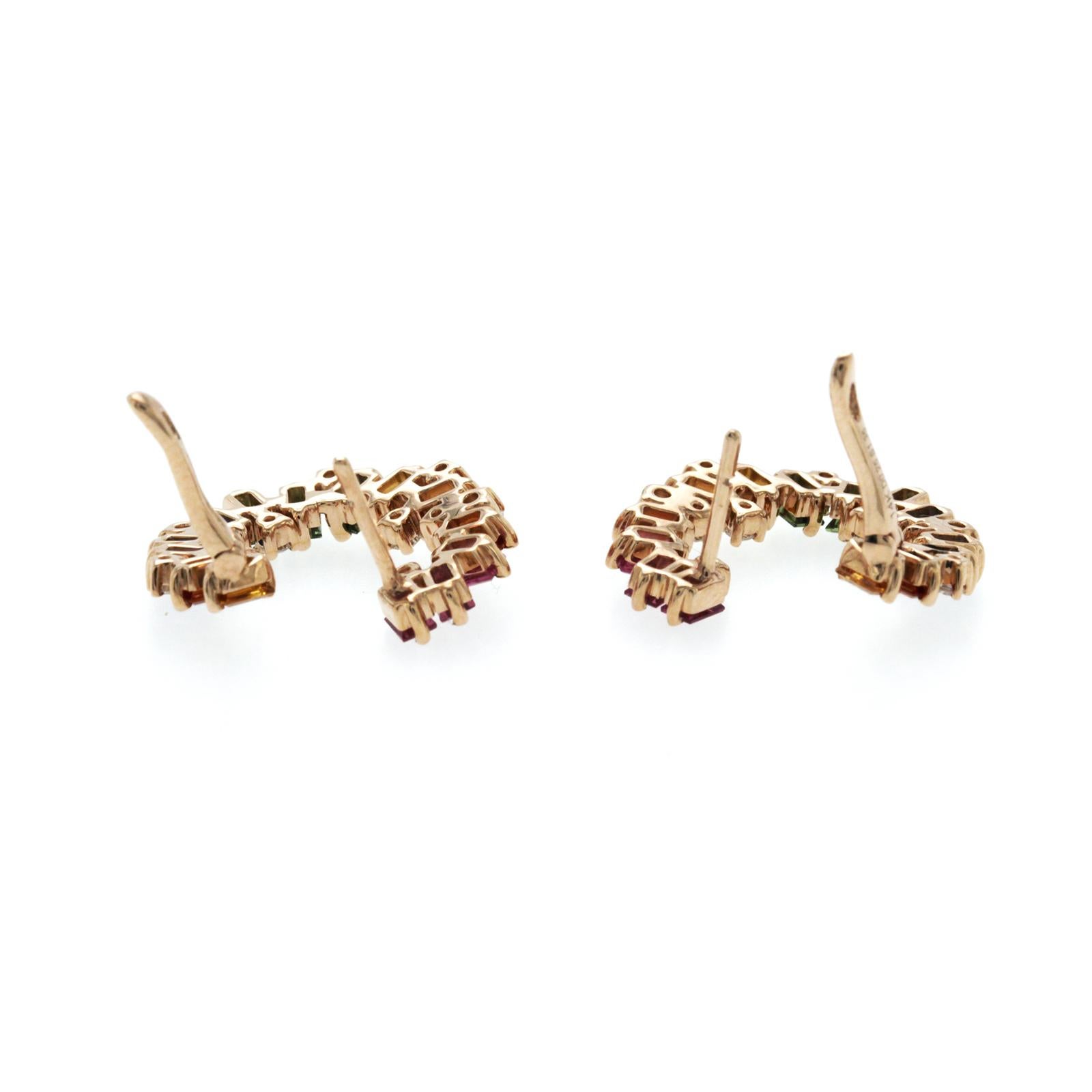 Women's or Men's 2.70 CT Multi Color Sapphire 0.50 CT Diamonds 14K Rose Gold Hoop Earrings For Sale