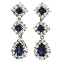 2.70 CT Natural Blue Sapphire & 1.08 CT Diamonds 950 Platinum Drop Earrings