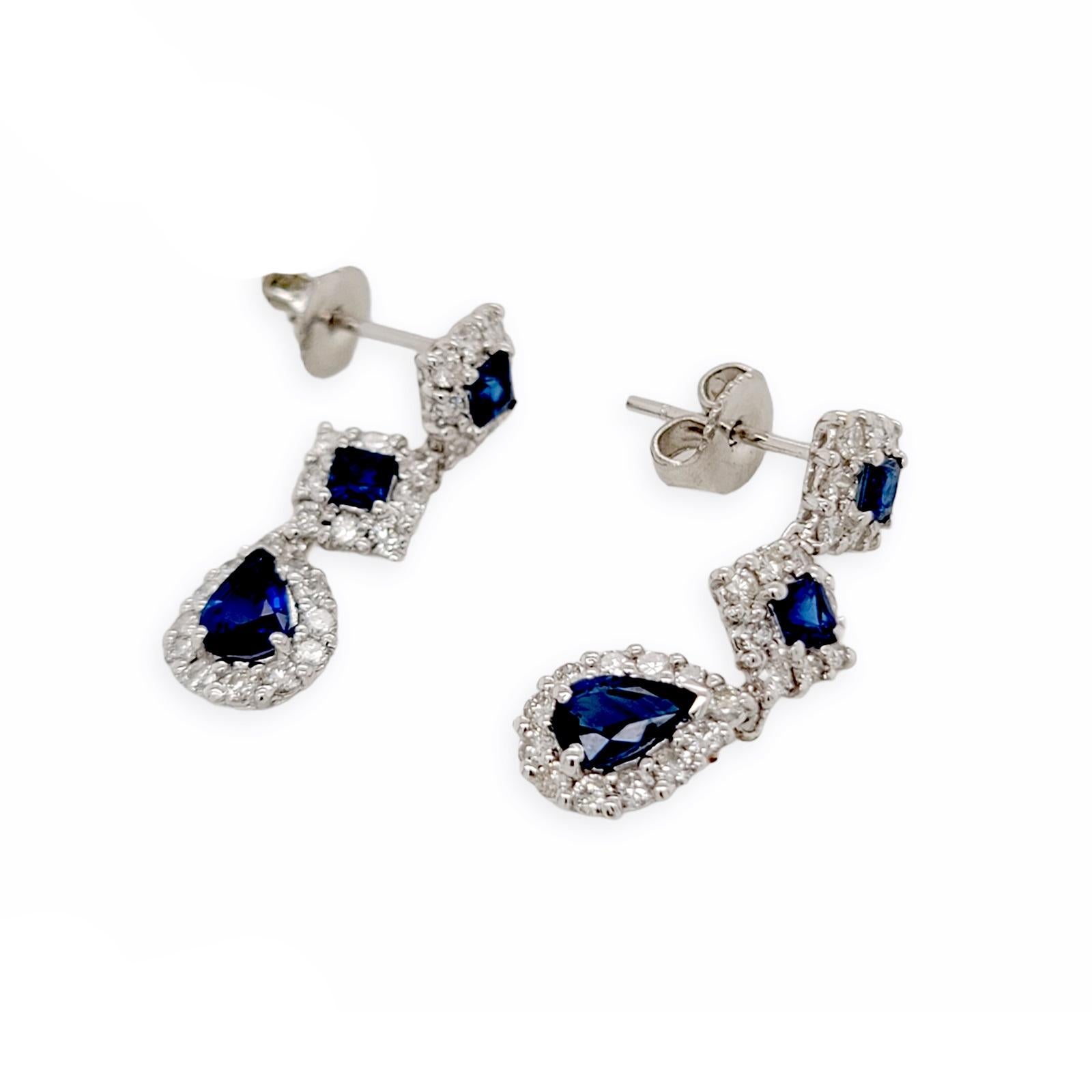 2.70 CT Natural Blue Sapphire & 1.08 CT Diamonds 950 Platinum Drop Earrings In Excellent Condition In Los Angeles, CA