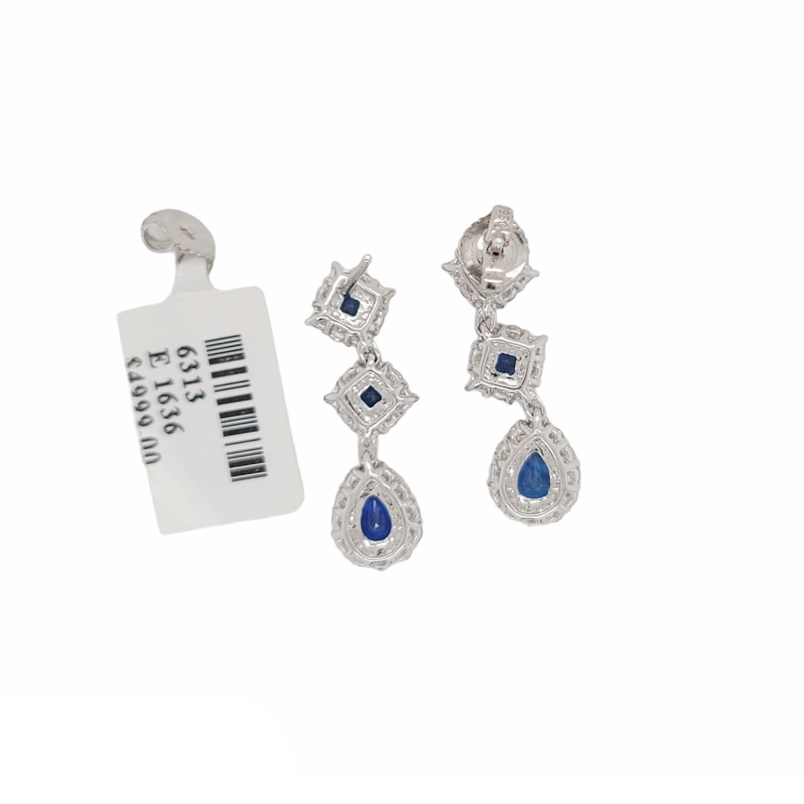 Women's 2.70 CT Natural Blue Sapphire & 1.08 CT Diamonds 950 Platinum Drop Earrings