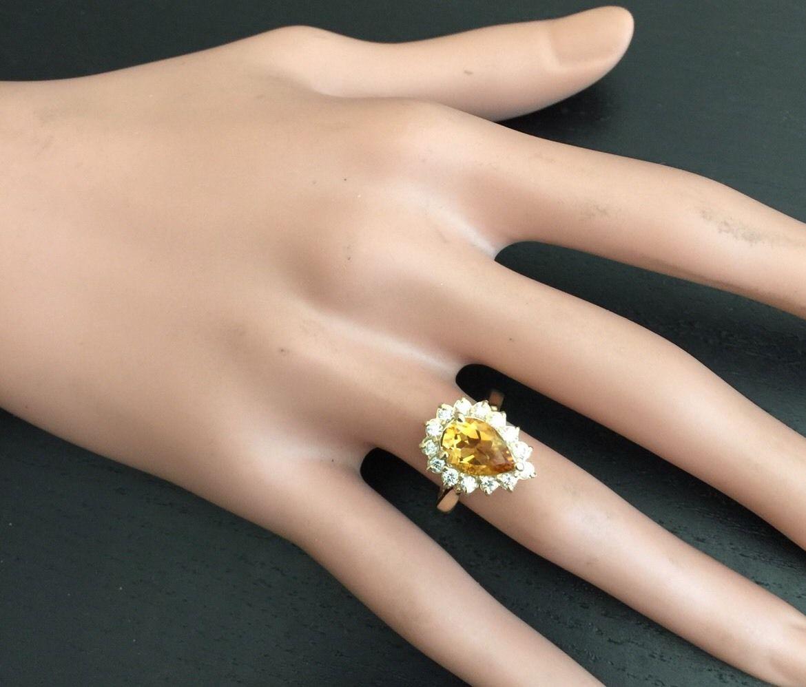 2.70 Ct Natural Very Nice Looking Citrine & Diamond 14K Solid Yellow Gold Ring In New Condition For Sale In Los Angeles, CA